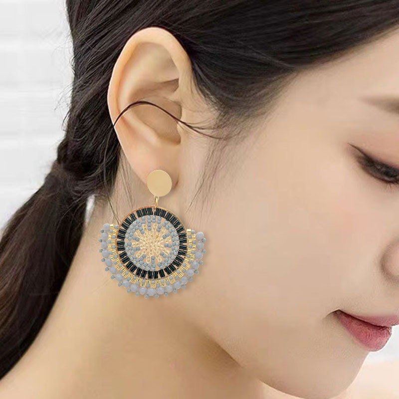Women Fashion Simple - ZGMXR Bohemia Alloy Rice Bead Earrings