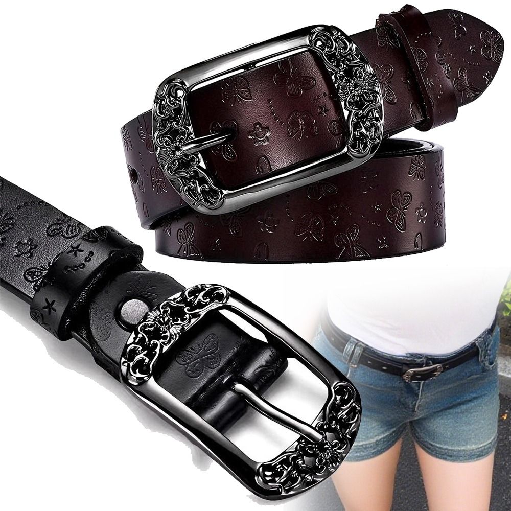Women Fashion Jeans - Fashion Alloy Pin Buckle Carved Waist