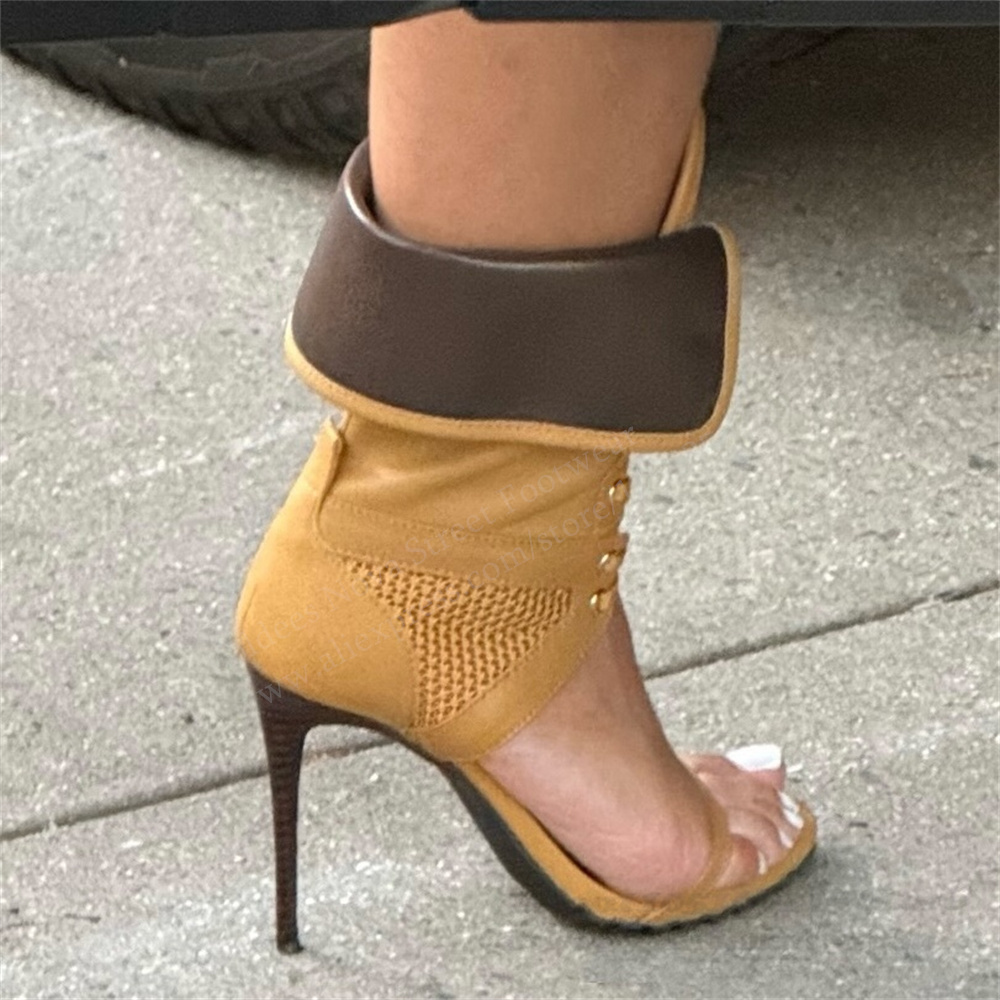 Spaghetti Strap Dress - Women Open Toe Stilettos Lace Up
