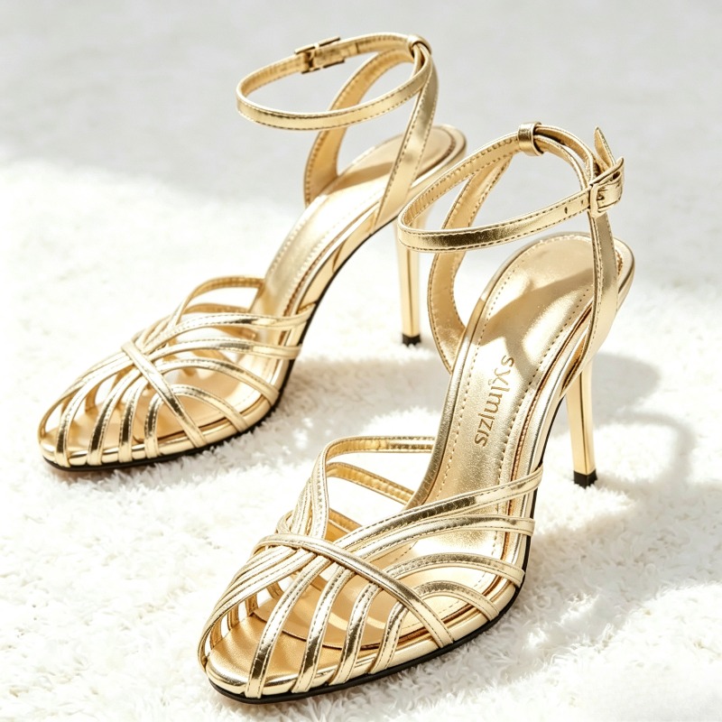 Spaghetti Strap Dress - Sexy Gold Hollow Narrow Band High