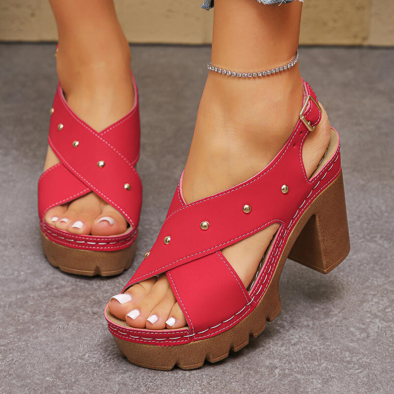 Spaghetti Strap Dress - Vintage Super High Heel Cross Strap